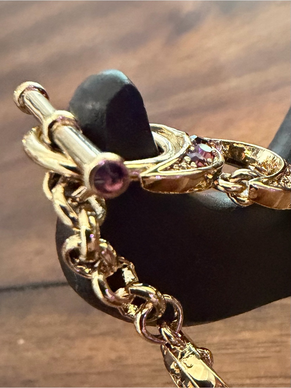 Monet Vintage Celestial Crescent Moon Link Bracelet - Purple & Topaz Rhinestones - Picture 3 of 8